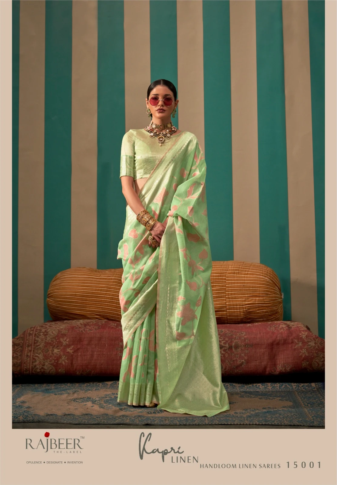 Rajbeer Kapri Linen Handloom Weaving Linen Wholesale Fancy Sarees Catalog — Wholesale Sarees, MPA wholesale from Surat - Gallery Image 12